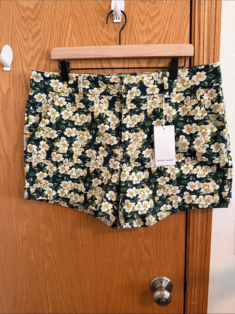 Dear John Dark Green Floral Cotton Blend Women's Shorts